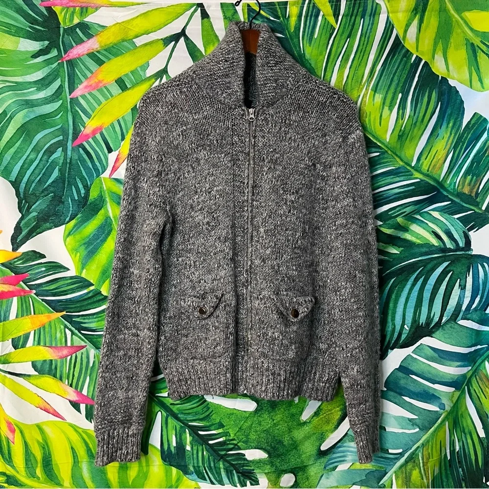 J. Crew Medium Light Grey Wool & Alpaca Full Zip Button Pocket Winter Jacket